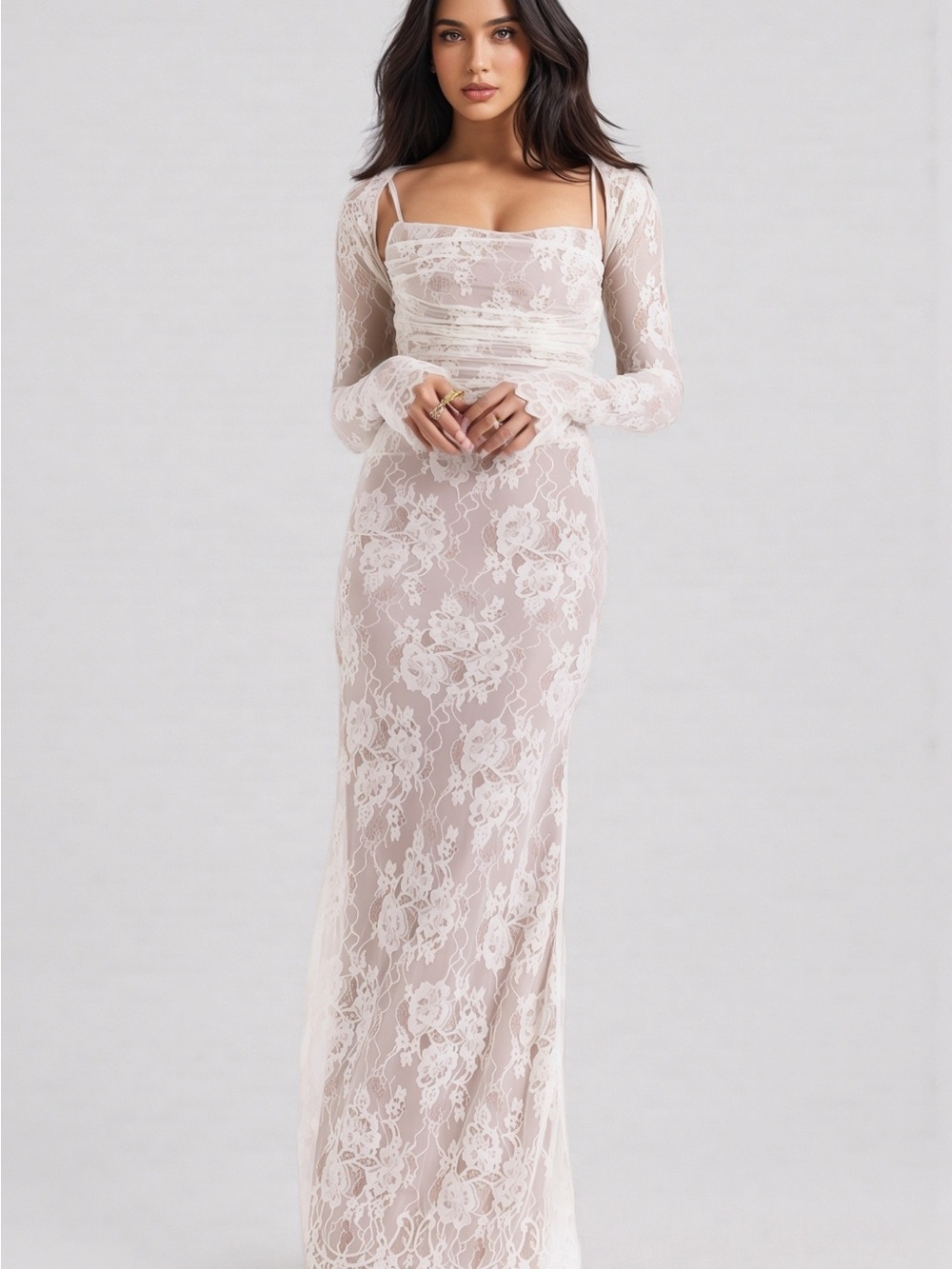 Yoshi Vintage Cream Lace Maxi Dress